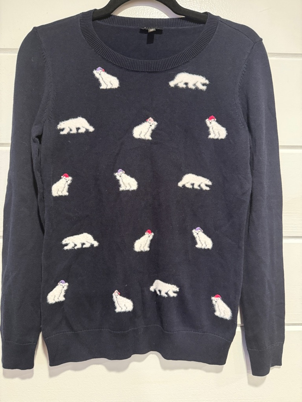 Talbots Navy Crewneck Sweater with White Polar Bear Motifs. Size -XS